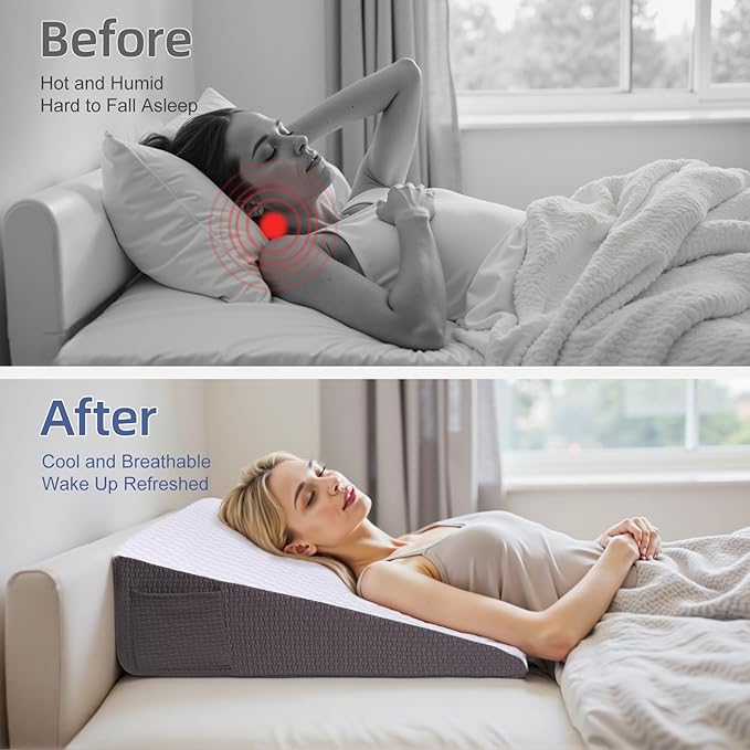 Cooling Wedge Pillow for Headboard, 10" Triangle Bed Wedge Pillow for Acid Reflux Relief, Sleeping, Snoring, Back Pain Relief, Post Surgery, Soft Memory Foam & Washable Breathable Cooling Cover, White
