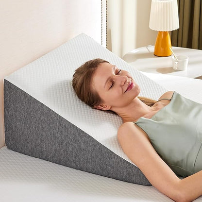Sweetcrispy Wedge Pillow, Body Pillow for Sleep Apnea, Neck Pain Relief, Post Surgery, Sleeping Comfort, Acid Reflux, Heartburn, Back Pain Relief and Snoring, 12Inch, White& Grey