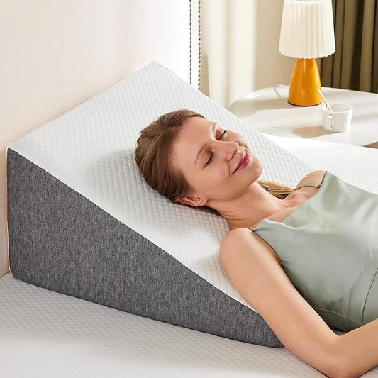Sweetcrispy Wedge Pillow, Body Pillow for Sleep Apnea, Neck Pain Relief, Post Surgery, Sleeping Comfort, Acid Reflux, Heartburn, Back Pain Relief and Snoring, 12Inch, White& Grey