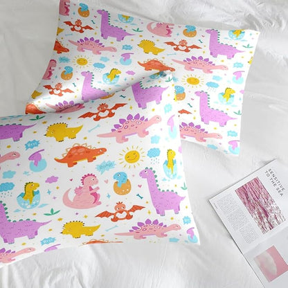 Comforter Set Twin Size, Cute Dinosaur 5 Pcs Bedding for Kids and Adults, Love Rainbow Happy Bed Sheet Sets with Fitted Sheet Pillowcase & Sham for Bedroom Bed Decor