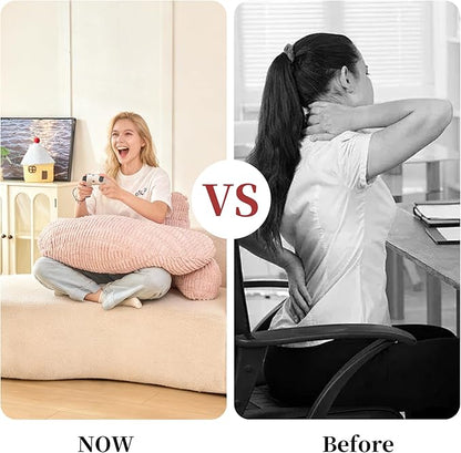 Back Pillow for Bed Sitting Up,U Shaped & Back Support Pillow for Bed,19" Backrest with Lumbar & Arm Support,Comfy Corduroy Fabric,Lap Pillow for Gaming/Reading/Watching TV,Pink