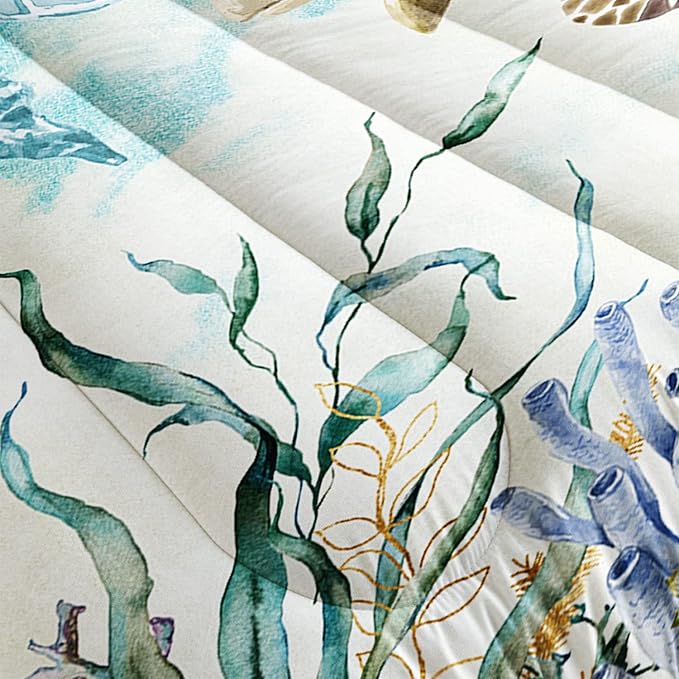 CVHOUSE Ocean Watercolor Sea Turtle Bedding Set for Kids Teens - Full Size Comforter, Duvet Set, Quilt Set