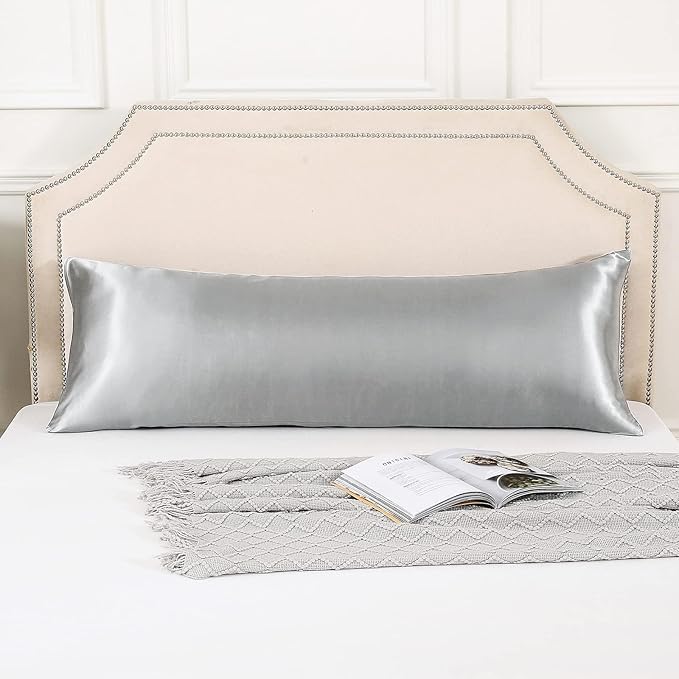 HUXMEYSON Body Pillow with Satin Pillowcase, Body Pillow for Adults, Removable Cover, Silver Grey (20"x54")