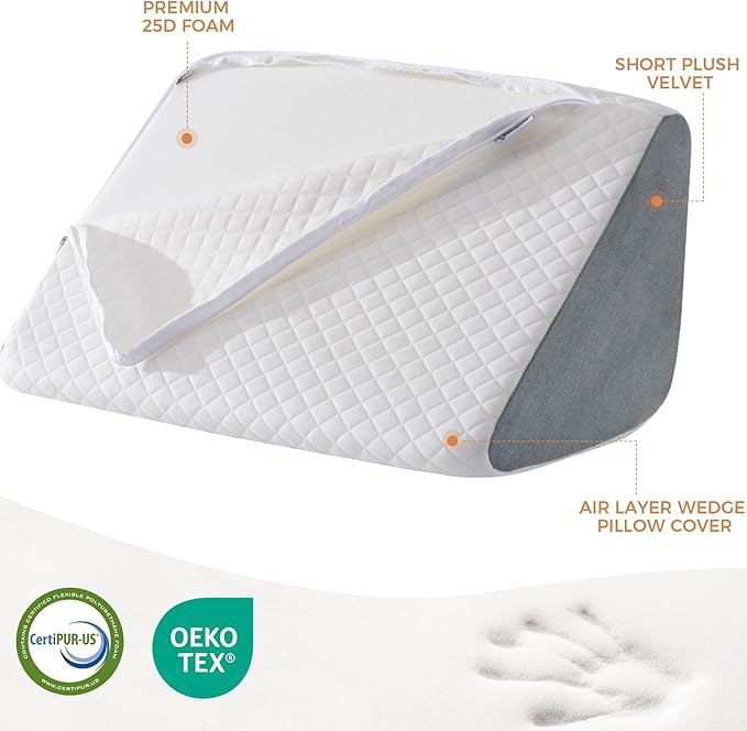 Knee Wedge Pillow 6.3'' for Post-Surgery Recovery-Leg Elevation Support for Sleep Position, Alleviating Lower Back & Hip Pain Enhancing Circulation in Ankles Legs Triangle Pillow with Removable Cover