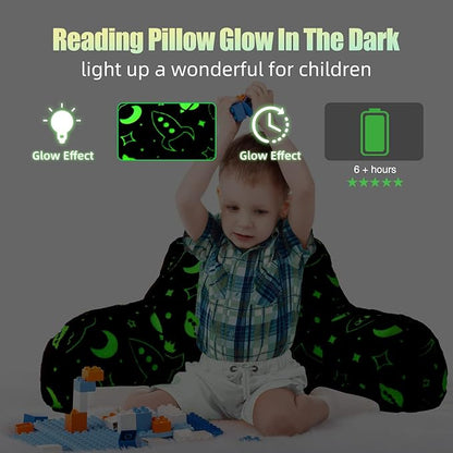 Meeting Story Glow in The Dark Rocket Moon Meteor Space Luminous Reading Pillows Glow in The Dark with Arms Back Pillow for Bed, Bed Rest Pillow for Adults Teens, Kids, (Light-Blue)