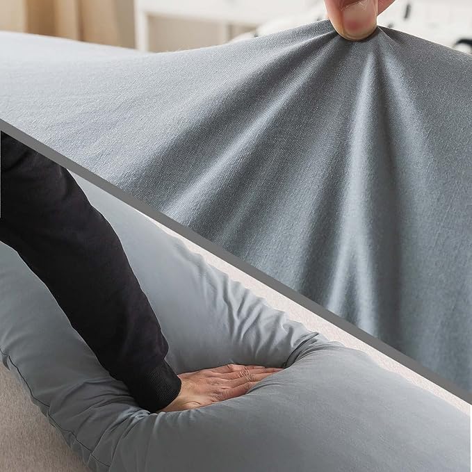 WhatsBedding Memory Foam Body Pillow with Breathable Zippered Cotton Cover, Full Body Pillow for Adults, Long Pillow for Sleeping, Firm Pillow Fluffy Supportive - Grey