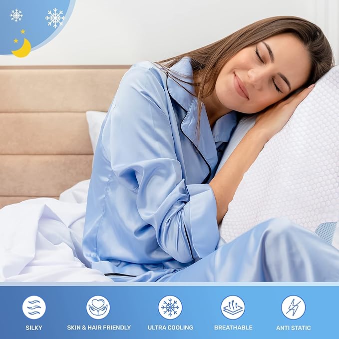 Derila King Size Cooling Pillowcase | Optimal Temperature Control for Your Memory Foam Pillow for Perfect Sleep. Quality Material White Pillowcase ensures Pillows
