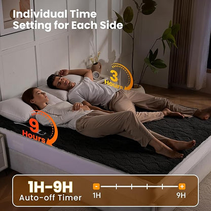 Bearhug Multi-Zone Electric Heated Mattress Pad Queen Size, Dual Control Bed Warmer with Memory & 11 Heat Level, 1-9H Auto Off, Individual Body &Feet Settings, Deep Pocket ETL Certified, Machine Wash