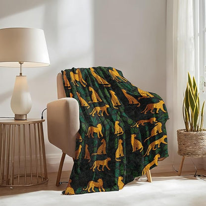 Cheetah Jungle Blanket Gifts for Boys Girls Kids, Safari Wild Animal Warm Soft Flannel Throw Blankets for Travel, Sofa, Living Room, Bedroom Decor, 60x80 in
