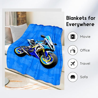 Kids Blanket for Boys, Cozy Soft Motorcycle Blanket Gifts for Kids, Cute Flannel Throw for Bed Travel, 50x60 Inches