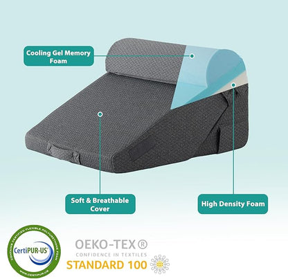 Bedluxe 3Pcs Orthopedic Bed Wedge Pillow Set, Foam Wedge Pillow Post Surgery for Back, Leg and Knee Support, Adjustable 9&12 Inch Folding Triangle Pillow for Sleeping, Acid Reflux, Snoring, Dark Grey