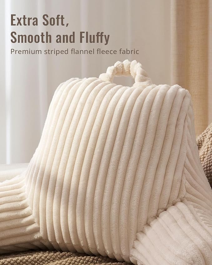 Blissful Diary Reading Pillow for Sitting in Bed, Large Flannel Back Pillow Bed Sitting Up for Adult & Children, Backrest Cushion for Sit Up in Couch or Floor, Dorm Essentials, Cream White
