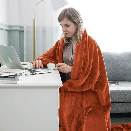 IR Imperial Rooms Fleece Blankets Queen Size 90x90 Inches- 8 Pack - Super Soft Fluffy Throw Blanket for Sofa and Bed - Warm and Cozy Lightweight 400 GSM Microfiber Bed Throws Blankets (Queen, Rust)