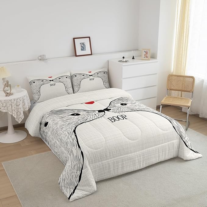 Castle Fairy Cute Enhydra Lutris Comforter Set,Cartoon Sea Animals Bedding Set for Kids Girls Women,Adults Sea Otter Couple Comforter,Lover Theme Quilted Duvet Set Bedroom Collection Twin Size 2Pcs