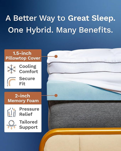 ViscoSoft 3 Inch Pillow Top Memory Foam Mattress Topper King - Cooling Hybrid Lux Dual Layer Mattress Pad - CertiPur-US Certified