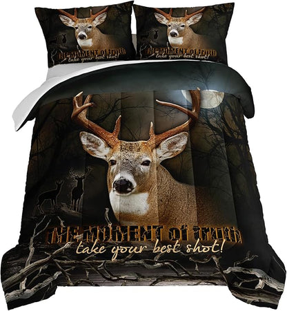HOSIMA Deer Comforter Forest Hunting Bedding Sets for Teen Boys Mens Bedroom Essentials RV Inside Decor,Western Bedding Set Wildlife Animal Comforter Full Size with 2 Pillowcases.