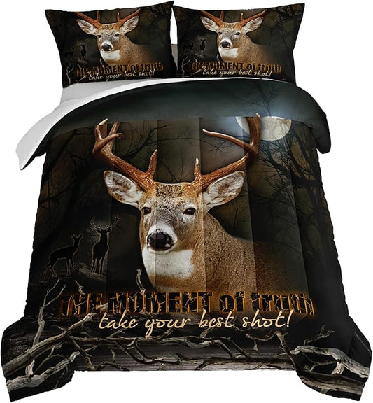 HOSIMA Deer Comforter Forest Hunting Bedding Sets for Teen Boys Mens Bedroom Essentials RV Inside Decor,Western Bedding Set Wildlife Animal Comforter Full Size with 2 Pillowcases.