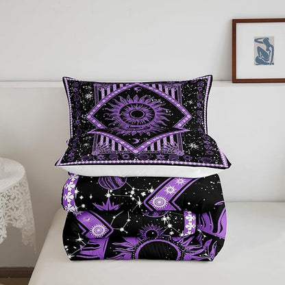 Castle Fairy Purple Sun Moon Comforter Set Mandala Bohemian Bedding Set for Kids Girls Women Adults Starry Sky Galaxy Comforter Psychedelic Quilted Duvet Set Bedroom Collection Twin Pink 2Pcs