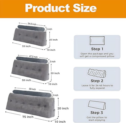 Headboard Pillow Queen, Triangular Wedge Cushion with Neck Roll Pillow, Back Support Bodypillow with Removable Washable Cover for Bed Sofa