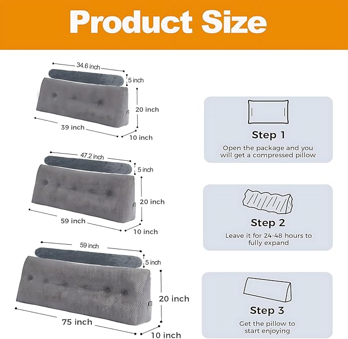 Headboard Pillow Queen, Triangular Wedge Cushion with Neck Roll Pillow, Back Support Bodypillow with Removable Washable Cover for Bed Sofa