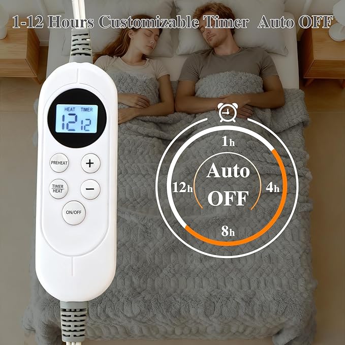 Heated Blanket Full,Electric Flannel Blanket,Heating Blanket with ETL & FCC & 12 Heating Levels & Auto Shut Off，Machine Washable -74"x84"