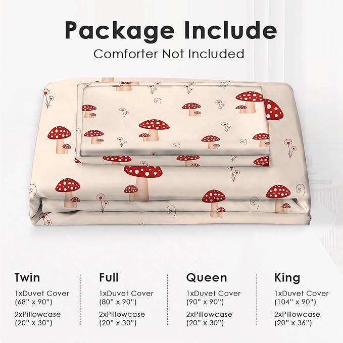 Mushroom Bedding Set Cartoon Mushroom Theme Comforter Set for Kids Teens Adults Women Men Red Mushroom Duvet Cover Bedroom Decor Soft King Size Quilt Cover with 2 Pillowcases