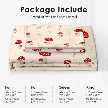 Mushroom Bedding Set Cartoon Mushroom Theme Comforter Set for Kids Teens Adults Women Men Red Mushroom Duvet Cover Bedroom Decor Soft King Size Quilt Cover with 2 Pillowcases