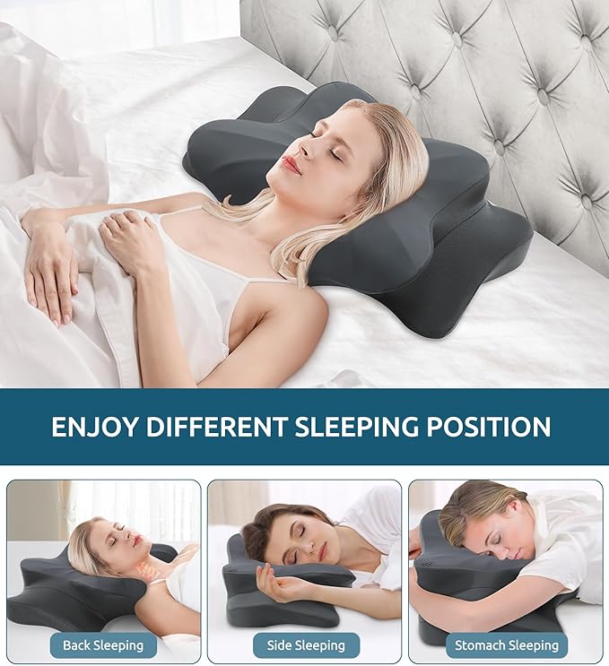Cervical Pillow for Neck and Shoulder, Ergonomic Contour Memory Foam Pillows for Sleeping, Cooling Neck Support Pillow for Side Back Stomach Sleeper Standard Size Deep Grey