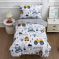 NTBED 4 Pieces Construction Toddler Bedding Set for Baby Boys,Tree Truck Vehicles Excavator Cars Printed, Includes Comforter, Flat Sheet, Fitted Sheet and Pillowcase,Light Grey