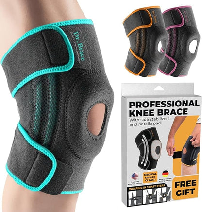 DR. BRACE ELITE Knee Brace with Side Stabilizers & Patella Gel Pads for Maximum Knee Pain Support and fast recovery for men and women-Please Check How To Size Video (Earth, Small)