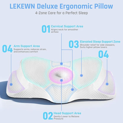RestAssured Cervical Neck Pillow - Ergonomic Memory Foam Bed Pillows for Sleeping, Neck Pillows for Pain Relief, Back and Side Sleeper Pillow