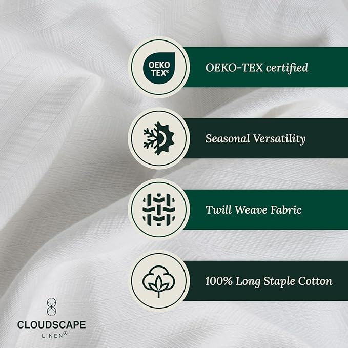 Cloud Scape Linen 100% Cotton Blanket Queen Size - Heavy and Soft, Season, Winter Cozy Thermal Blanket, Herringbone Weave, Best Gift for Women, fits Full Size Bed, 92x92, White