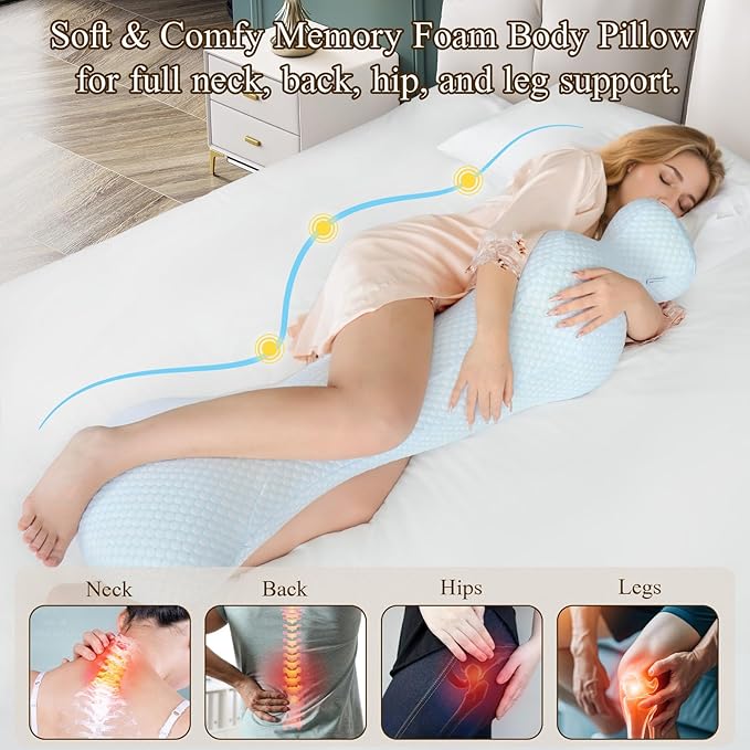 Small Mermaid Body Pillows, Cooling One Piece Body Pillows for Adults, Long Pillow for Bed, Full Memory Foam Body Pillow, Big Hugging Pillows, Soft Firm Body Pillow for Side Sleeper/Pregnancy