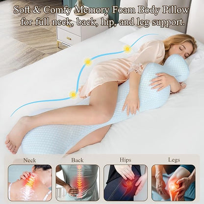 Small Mermaid Body Pillows, Cooling One Piece Body Pillows for Adults, Long Pillow for Bed, Full Memory Foam Body Pillow, Big Hugging Pillows, Soft Firm Body Pillow for Side Sleeper/Pregnancy