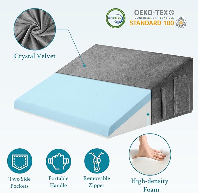 Wedge Pillow for Sleeping, 10" Bed Wedge Pillow for After Surgery, Triangle Pillow Wedge for Heartburn, Acid Reflux, GERD, Back Pain Relief, Neck Pain, Soft & Cooling Memory Foam Top