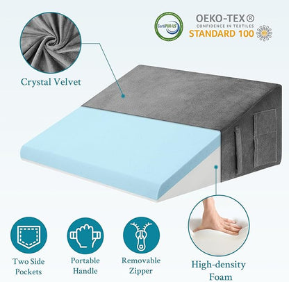 Wedge Pillow for Sleeping, 10" Bed Wedge Pillow for After Surgery, Triangle Pillow Wedge for Heartburn, Acid Reflux, GERD, Back Pain Relief, Neck Pain, Soft & Cooling Memory Foam Top