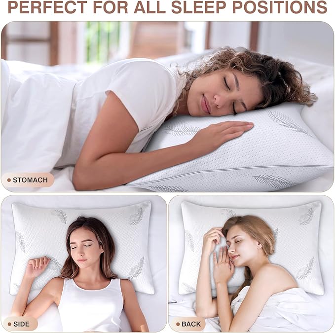 Goose Feather Pillows Bed Pillow - Hotel Down Pillows Queen Size Set of 2, Fluffy Support Surround Fill Polyester for Back, Stomach, Side Sleepers, Breathable & Soft Bed Pillow for Sleeping
