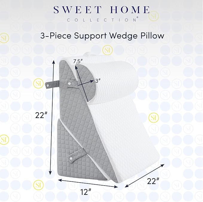 Orthopedic Wedge Pillow Set for Leg, Back, & Knee Support - CertiPUR Memory Foam Wedge Pillows with Washable Covers for Post Surgery & Pain Relief - Adjustable Bed & Body Positioning Cushions, 3 Piece