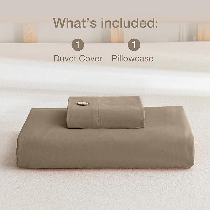 JELLYMONI Cotton Duvet Cover Twin Size - Khaki Comforter Cover with Button 100% Washed Cotton 2PCS Breathable Soft Solid Bedding Set Duvet Cover 68×90in & 1 Pillowcase (NO Comforter)
