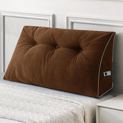 Sasttie Headboard Pillow Twin/Twin XL, Wedge Pillow Headboard for Dorm, Triangular Daybed Backrest Cushion for Sitting or Reading in Bed, with Removable Washable Cover, Brown