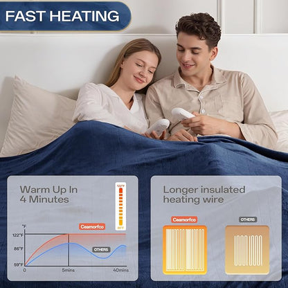 Electric Blanket King Size, Heated Blanket Soft Flannel Heating Blanket King Size with 10 Hours Auto Off, 8 Heating Levels, Machine Washable ETL Certification (Navy Blue, 90" x 100")