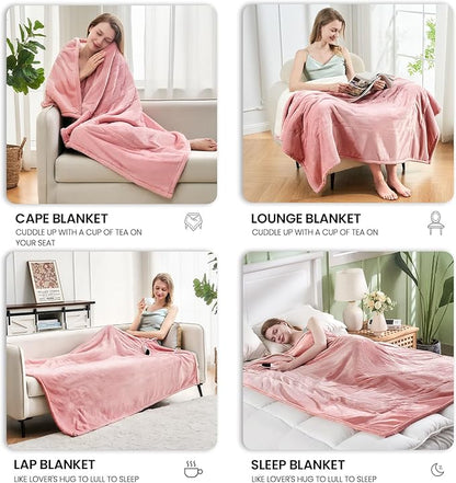 Electric Heated Blanket, Flannel & Sherpa Fast Heating Soft Fleece Heated Twin Blanket 62"x84" with 6 Heating Levels &10H Auto Off - Pink