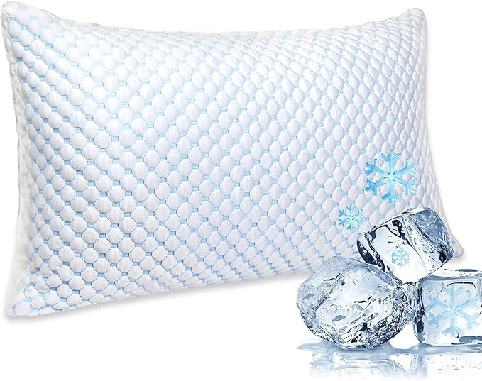Cooling Pillows for Sleeping, Shredded Memory Foam Cooling Pillow for Hot Sleepers, Adjustable Cool Bed Pillows for Side Back Stomach Sleepers(Queen) 1