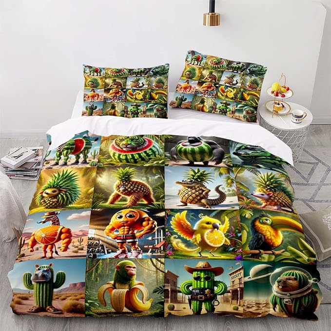 Funny Fusion Animals Bedding Set,Fusion Animals Duvet Cover Twin Full Queen King Set for Kids Boys Bed Decor Gifts (Color 7,Full (80" x 90"))
