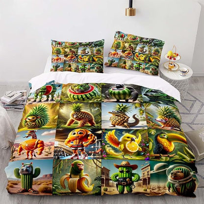Funny Fusion Animals Bedding Set,Fusion Animals Duvet Cover Twin Full Queen King Set for Kids Boys Bed Decor Gifts (Color 7,Queen (90" x 90"))