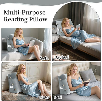 Bed Wedge Reading Pillow, Adjustable Reading Throw Cushion Triangular Pillow Wedge Couch Pillow for Lumbar Neck Back Support Pillow with Removable Cover
