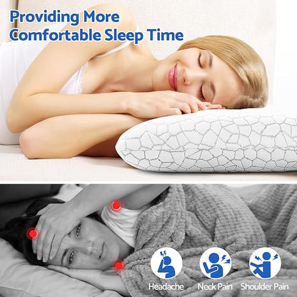 Memory Foam Pillows for Sleeping, Bed Pillow with Removable and Machine Washable Cover, Bed Pillow for Side, Back and Stomach Sleepers, Queen Size (1 Pack)