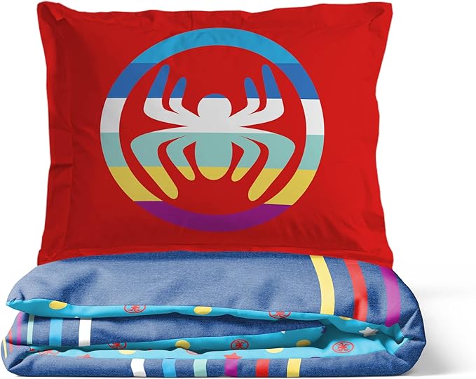 Jay Franco Duvet Cover Set – 3 Piece Comforter Cover and Sham Set, Super Soft Cozy Kids Bedding (Insert Not Included) Blue - Spidey & Friends, Twin