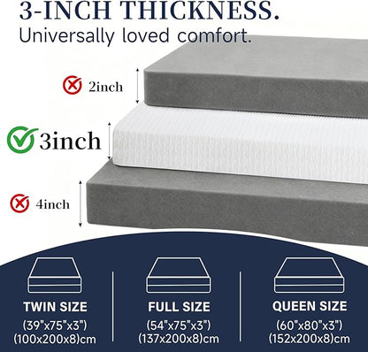 Tiita 3-Inch Mattress Topper Queen, Foam Mattress Topper, Removable Mattress Cover, Firm Bed Pad, High Density Foam Mattress Pad, Mattress Protector with 4-Corner Non-Slip Straps