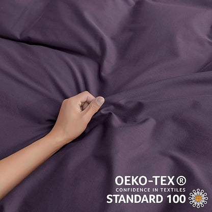 JELLYMONI Cotton Duvet Cover Queen Size - Purple Comforter Cover with Button 100% Washed Cotton 3PCS Breathable Soft Solid Bedding Set Duvet Cover 90×90in & 2 Pillowcases (NO Comforter)